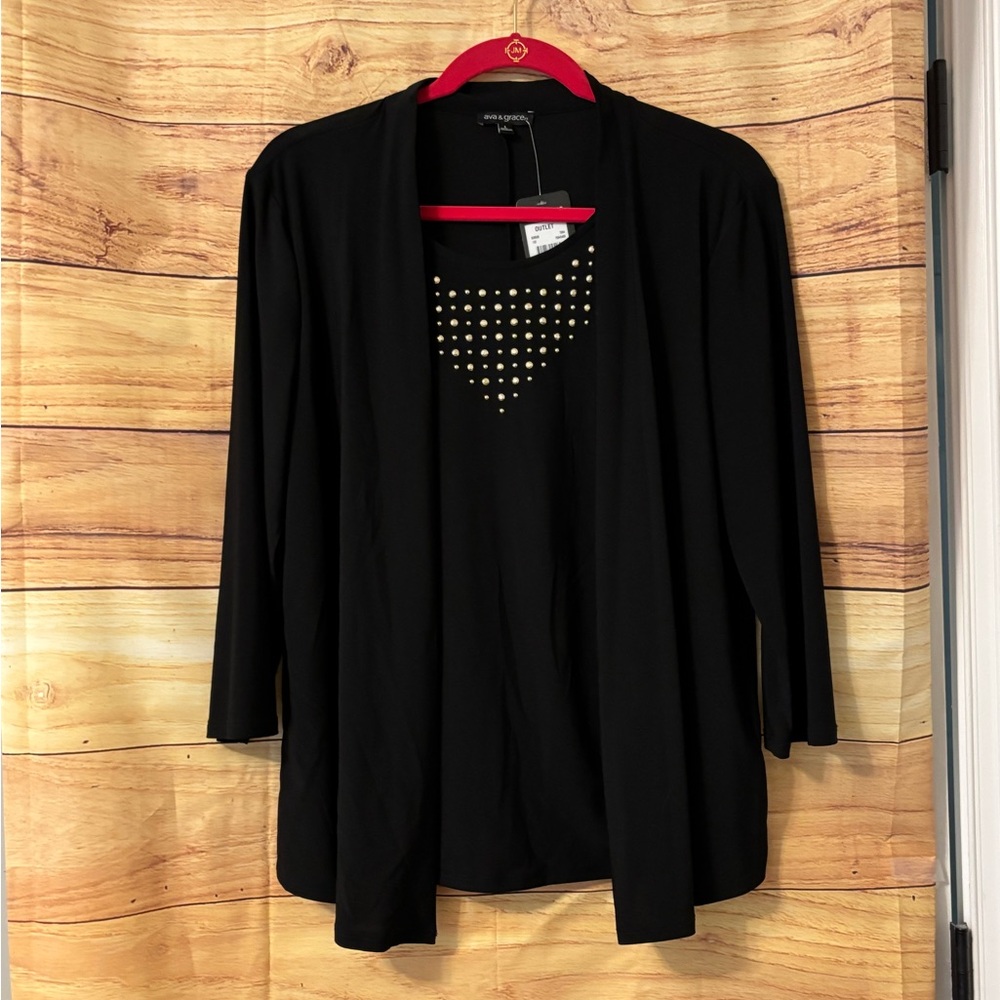 Ava & Grace Black Top with Gold Stud Accents